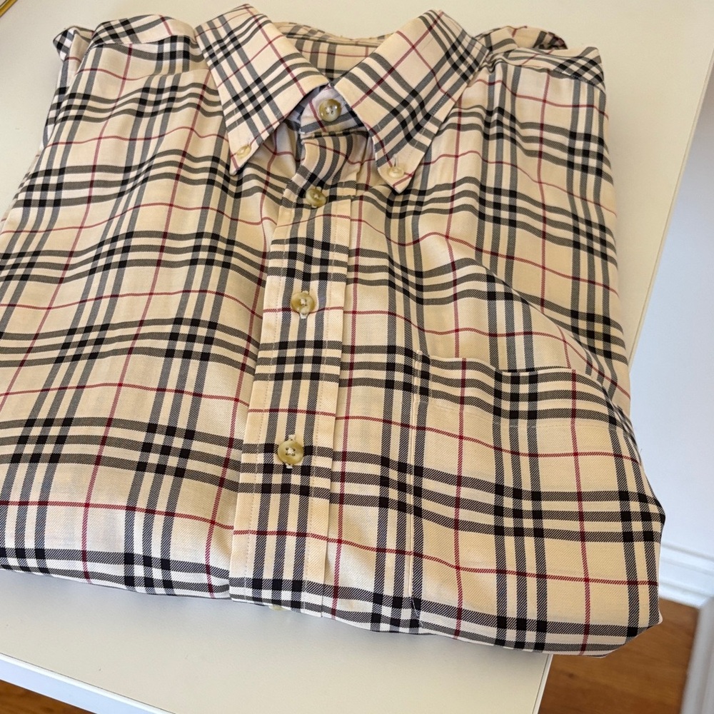 Burberry Beige and Black Plaid Button Down Shirt size 2X men’s